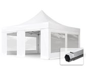 5x5 m carpa plegable, professional aluminio 50mm, ignífugo, 4 laterales con ventanas panorámicas, blanco