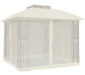 Tienda de jardín | cenador doble techo y paredes de malla acero crema 2,94x2,94 m cfw310778