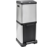 Arregui binary cr705-34 l cubo de basura y reciclaje vertical con pedal y apertura superior, de acero inoxidable, 2 cubos interiores, 16l + 18l (34l)