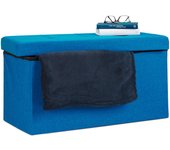 Relaxdays baúl almacenamiento plegable, lino, azul, 38 x 76 x 38 cm