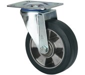 Rueda giratora placa 10zv250-deb aluminio-goma negra elastica eje bolas