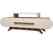 Mueble de tv nesat, aparador de salón, mueble de tv bajo, unidad de pared, 145x37 h50 cm, nogal y crema