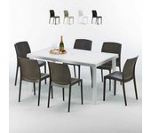 Mesa rectangular blanca 150x90 cm y 6 sillas de colores bohème summerlife