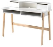 Escritorio kiddy 2 nichos 2 cajones en madera lacada blanca con patas de pino claro