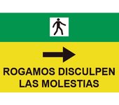 Señales viales pvc rogamos disculpen molestias flecha derecha 500 x 700 mm sekureco