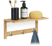 Relaxdays perchero de pared con 3 ganchos y estante, recibidor, cocina, 18 x 37,5 x 16 cm, toallero de baño, natural
