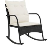 Silla mecedora de jardín | silla de exterior | sillon jardín con cojines ratán sintético negro cfw980709