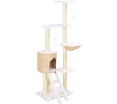 Árbol para gatos rascador con nicho para rascar, juguete de peluche en sisal, algas marinas, beige 3702224