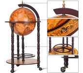 Armarios para vinos y vasos, globo con 3 ruedas para botellas de madera, mini bar con 4 compartimentos, marrón