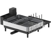 Escurreplatos expandible de acero inoxidable con pico giratorio, soporte para utensilios, vasos, copas, tablas de picar y sartenes, negro y plata