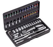 Caja de llaves connex + enchufes 52 piezas