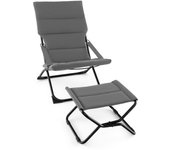 Costway silla plegable jardin con otomana, silla jardin exterior portátil con cojín extraíble, siila terraza balcon playa exterior interior con reposa