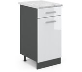 Vicco mueble bajo de cocina r-line, blanco alto brillo, 40 cm et mármol