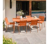 Conjunto mesa de jardín y 6 sillas de metal naranja, palavas - oviala
