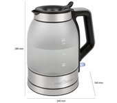 Hervidor agua eléctrico, 1,7 l, sin bpa, resistencia oculta, inalámbrico, apagado automático, retroiluminado, proficook, plata, 2200, wks 1215g