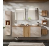 Conjunto de muebles con doble lavabo 160cm espejos led columna y 3 armarios de pared manoa de cachemira y madera