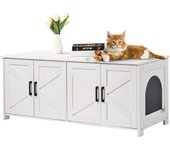 Vevor cubierta para caja de arena para 2 gatos, inodoro para gatos, gabinete madera oculta la mayoría las cajas de arena, 1,19 x 0,46 x 0,5 m, blanco