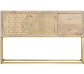 Aparador | aparador de comedor | armario de cocina de madera maciza de mango dorado 120x30x75 cm cfw30795