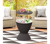 3 en 1 mesa nevera para jardín, 30l cool bar de altura ajustable, mesa con tapón de drenaje de imitación de ratán para exterior, negro