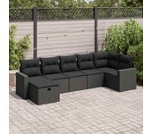 Conjunto de muebles de jardín vidaxl de 7 piezas con cojines negros de mimbre