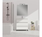 Conjunto de baño wink | 90 cm blanco mate | tres cajones | lavabo encastrado | no incluye espejo | mueble montado | alday