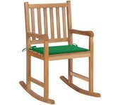 Silla mecedora | sillón balancín relax | sillón de salón de madera maciza de teca con cojín verde cfw936851