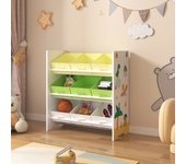 Estantería para niños boiro 3 niveles dinosaurio aglomerado/poliéster 60 x 62 x 30 cm multicolor [en.casa]