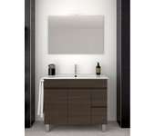 Mueble de baño isquia 2 cajones y dos puertas incluye lavabo y espejo - fresno tea 90 x 45 cm seno centrado