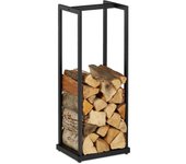Relaxdays leñero alto de metal, soporte de leña, estantería para secar troncos, chimenea, estufa, 95x37x30 cm, negro