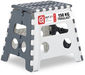 Relaxdays taburete plegable, antideslizante, resiste 120 kg, asa transporte, banca infantil 32,5x37x29,5 cm, gris/blanco