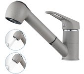 Auralum max mezclador de cocina con ducha exretrable, 2 modos jet, grifo de cocina giratorio de 360°, agua caliente / fría, cartucho de cerámica, gris