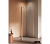 Mampara de ducha italiana - 70 x 195 - septia - retorno pivotante 34 cm - oro cepillado