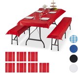 Set de 24 manteles para exterior, fundas para mesa y bancos de jardín, 250x55 cm, patio, fáciles de limpiar, color rojo