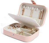 (rosa) joyero de viaje portátil, material de cuero, caja de almacenamiento para exhibición de joyas