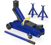 Wiltec gato elevador hidráulico + 2 caballetes para coche hasta 2t plegables y ajustables
