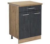 Vicco mueble bajo de cocina r-line, hormigón negro, 60 cm et roble