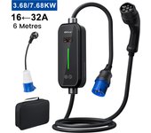 Cargador ev tipo 2 portátil 3.68kw/7.68kw conmutable | corriente ajustable 6-32a | ip67/ce | 6m