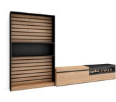 Muebles de salón para tv, 310x35x186mcm, para tv hasta 80, chimenea eléctrica, roble y negro