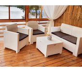 Conjunto de salón exterior venere, conjunto de jardín con cojines, conjunto de salón interior efecto ratán, 100% made in italy, blanco