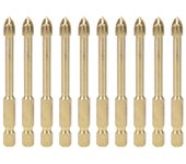 Juego de brocas de carburo con vástago hexagonal para perforar paredes de madera, vidrio y baldosas de cerámica (paquete de 10, cruz hexagonal de 6 mm