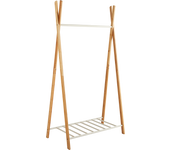 Perchero de ropa y zapatos yaka en bambú y metal - 1 barra de armario, 1 estante calado - natural, beige - 173x50x93cm