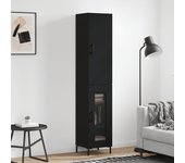 Aparador alto | aparador de comedor | armario de cocina de madera contrachapada negro 34,5x34x180 cm cfw90045