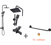 Auralum max columna de ducha interruptor con mango conjunto de ducha+porta-serviettes de baño, autoadhesivo / perforación,60cm, en inox 304