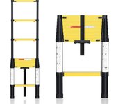 Escalera telescópica escalera extensible ligera de aluminio de 2,6 m de caída lenta + gancho extensible para escalera extensible