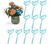 Relaxdays pack 12 globos autorriego diseño pájaro, regadores plantas 200ml, dosifican agua de riego, azul