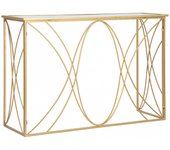 Consola elegante, en metal dorado, con tapa de cristal espejado, color dorado, medidas 40 x 80 x 120 cm