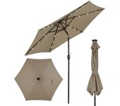 Costway ø270 cm sombrilla terraza exterior, parasol terraza exterior plegable con 18 luces led solar, manivela y 6 varillas de metal, protección uv, i