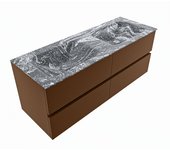 Mondiaz vica dlux 130cm mueble de baño color rust con 4 cajones. con lavabo cloud doble sin orificios color lava