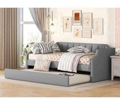 Cama nido 90x190/200cm en tejido de lino - con somier - gris