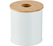Relaxdays papelera de baño, 2 litros, tapa de bambú con agujero, basura aseo redonda, cubo para tocador, blanco